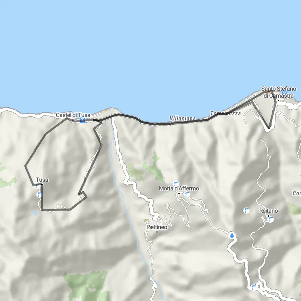 Map miniature of "Tusa Coastal Ride" cycling inspiration in Sicilia, Italy. Generated by Tarmacs.app cycling route planner