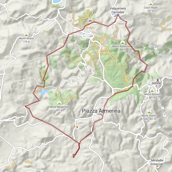 Map miniature of "Gravel Cycling Route from Valguarnera Caropepe to Grottacalda" cycling inspiration in Sicilia, Italy. Generated by Tarmacs.app cycling route planner