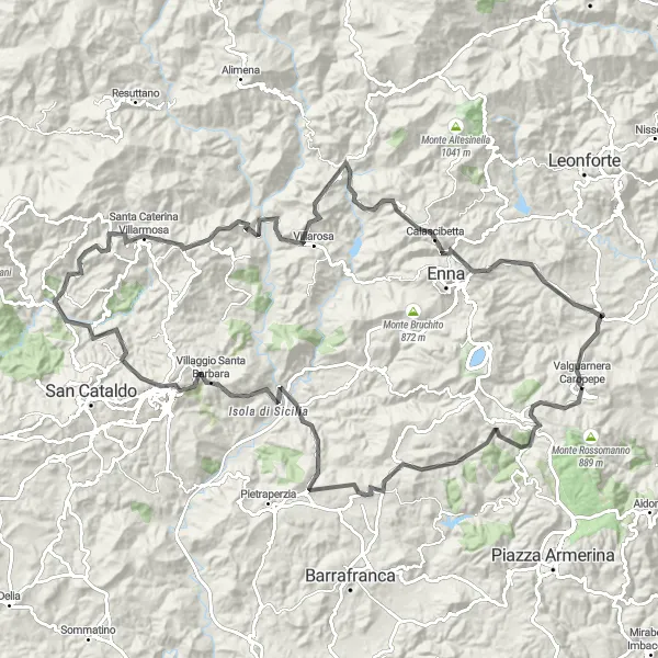 Map miniature of "Road Cycling Route from Valguarnera Caropepe to Villarosa" cycling inspiration in Sicilia, Italy. Generated by Tarmacs.app cycling route planner