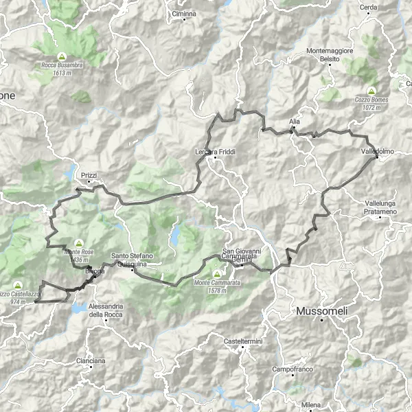 Map miniature of "Valledolmo Mountain Challenge" cycling inspiration in Sicilia, Italy. Generated by Tarmacs.app cycling route planner