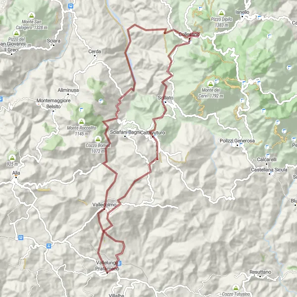 Map miniature of "Vallelunga Pratameno - Caltavuturo" cycling inspiration in Sicilia, Italy. Generated by Tarmacs.app cycling route planner