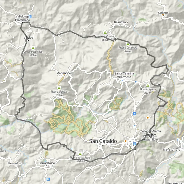 Map miniature of "Mountain Adventure" cycling inspiration in Sicilia, Italy. Generated by Tarmacs.app cycling route planner