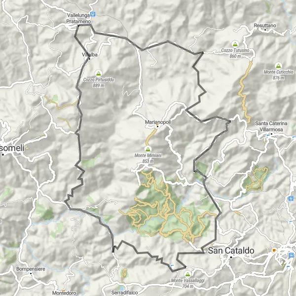 Map miniature of "The Hill Country Explorer" cycling inspiration in Sicilia, Italy. Generated by Tarmacs.app cycling route planner