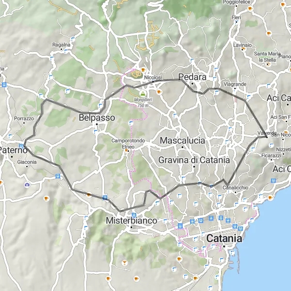 Miniatura della mappa di ispirazione al ciclismo "Giro in bici da Valverde con vista su Monte Troina" nella regione di Sicilia, Italy. Generata da Tarmacs.app, pianificatore di rotte ciclistiche