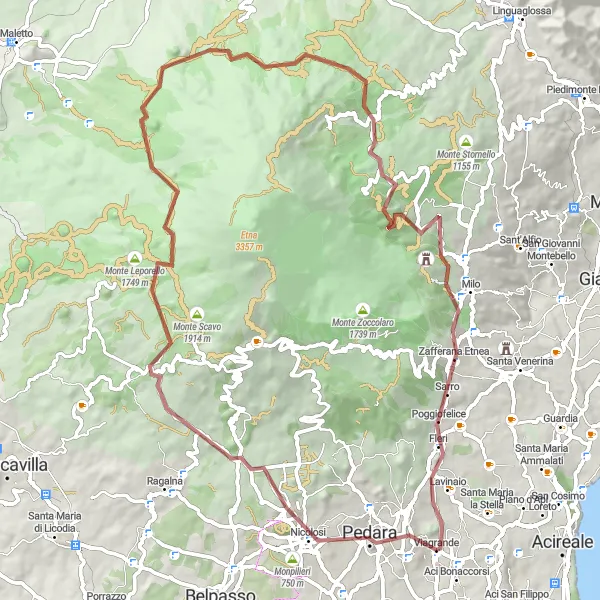 Miniatura della mappa di ispirazione al ciclismo "Il Giro dei Vulcani del Catania" nella regione di Sicilia, Italy. Generata da Tarmacs.app, pianificatore di rotte ciclistiche