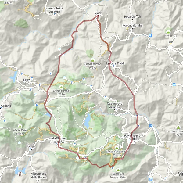 Miniatura della mappa di ispirazione al ciclismo "Gravel da Vicari ai Monti Sicani" nella regione di Sicilia, Italy. Generata da Tarmacs.app, pianificatore di rotte ciclistiche