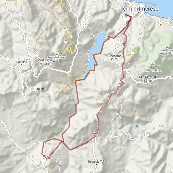 Map miniature of "Sicilian Gravel Adventure" cycling inspiration in Sicilia, Italy. Generated by Tarmacs.app cycling route planner