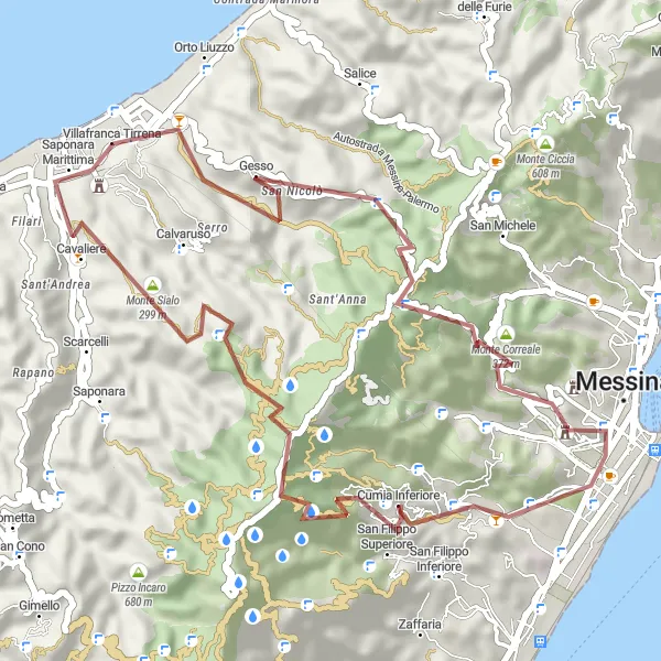 Miniatura della mappa di ispirazione al ciclismo "Avventura gravel tra colline e spiagge dorate" nella regione di Sicilia, Italy. Generata da Tarmacs.app, pianificatore di rotte ciclistiche