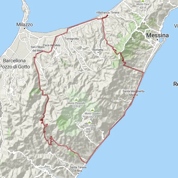 Map miniature of "Mountainous Gravel Adventure" cycling inspiration in Sicilia, Italy. Generated by Tarmacs.app cycling route planner