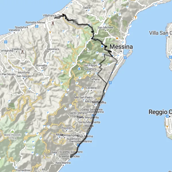 Miniatura della mappa di ispirazione al ciclismo "Tra Colline Verdi e Borghi Antichi" nella regione di Sicilia, Italy. Generata da Tarmacs.app, pianificatore di rotte ciclistiche