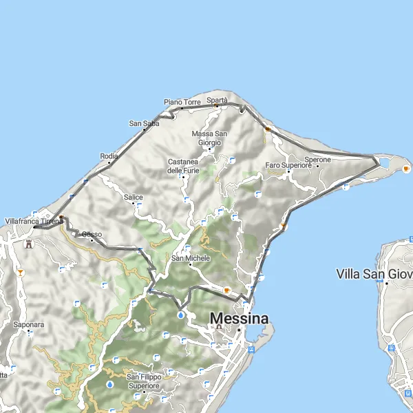 Miniatura della mappa di ispirazione al ciclismo "Itinerario ciclistico panoramico verso Gesso" nella regione di Sicilia, Italy. Generata da Tarmacs.app, pianificatore di rotte ciclistiche