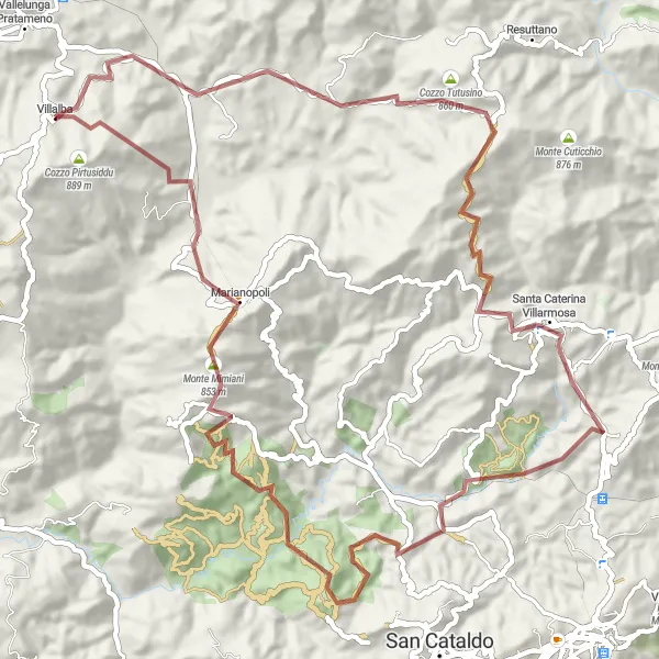 Miniatura della mappa di ispirazione al ciclismo "Avventura sulle colline siciliane" nella regione di Sicilia, Italy. Generata da Tarmacs.app, pianificatore di rotte ciclistiche