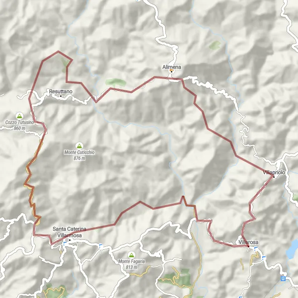 Map miniature of "Gravel Route to Monte Maccarrone" cycling inspiration in Sicilia, Italy. Generated by Tarmacs.app cycling route planner