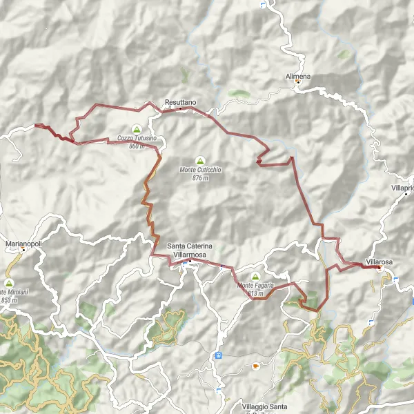 Map miniature of "Gravel Adventure at Monte Santa Cristina" cycling inspiration in Sicilia, Italy. Generated by Tarmacs.app cycling route planner