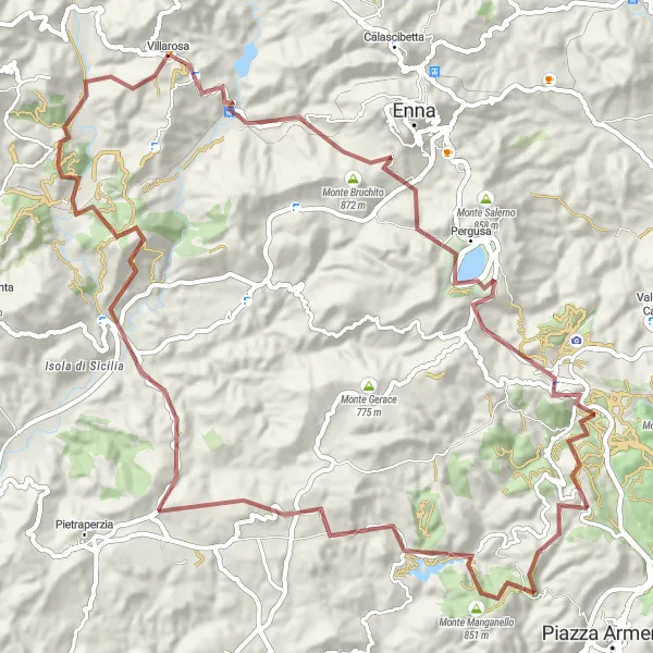 Miniatura della mappa di ispirazione al ciclismo "Giro in gravel tra Villarosa e Pergusa" nella regione di Sicilia, Italy. Generata da Tarmacs.app, pianificatore di rotte ciclistiche