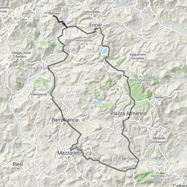 Miniatura della mappa di ispirazione al ciclismo "Exploring Enna and Piazza Armerina Road Tour" nella regione di Sicilia, Italy. Generata da Tarmacs.app, pianificatore di rotte ciclistiche