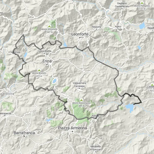 Miniatura della mappa di ispirazione al ciclismo "Ciclismo su strada intorno a Villarosa" nella regione di Sicilia, Italy. Generata da Tarmacs.app, pianificatore di rotte ciclistiche