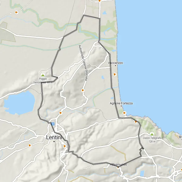 Map miniature of "Pleasant Ride to Villasmundo" cycling inspiration in Sicilia, Italy. Generated by Tarmacs.app cycling route planner