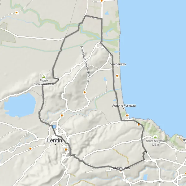 Miniatura della mappa di ispirazione al ciclismo "Esplorazione ciclistica da Villasmundo a Poggio Santalanea" nella regione di Sicilia, Italy. Generata da Tarmacs.app, pianificatore di rotte ciclistiche