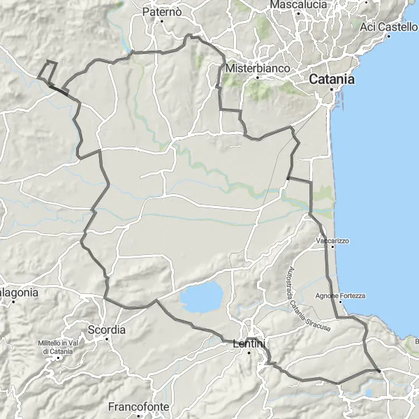 Map miniature of "San Basilio Loop" cycling inspiration in Sicilia, Italy. Generated by Tarmacs.app cycling route planner