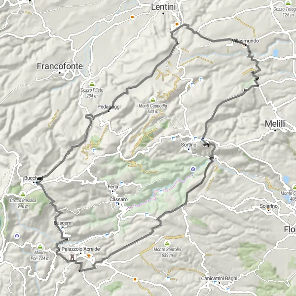 Map miniature of "Arka Theater Challenge" cycling inspiration in Sicilia, Italy. Generated by Tarmacs.app cycling route planner