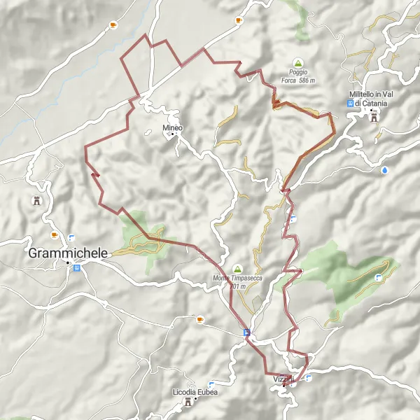 Map miniature of "Cunzirìa - Monte Porrazzelle Gravel Route" cycling inspiration in Sicilia, Italy. Generated by Tarmacs.app cycling route planner