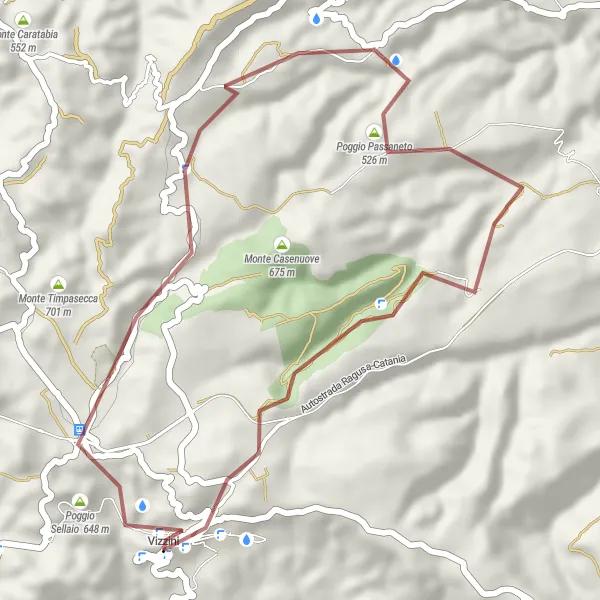 Map miniature of "Cunzirìa Gravel Loop" cycling inspiration in Sicilia, Italy. Generated by Tarmacs.app cycling route planner