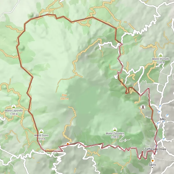 Map miniature of "The Volcanic Gravel Adventure" cycling inspiration in Sicilia, Italy. Generated by Tarmacs.app cycling route planner