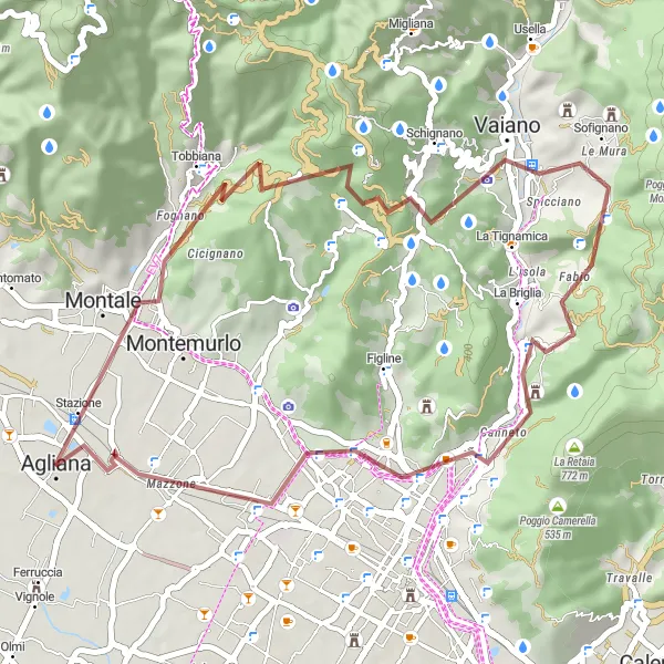 Miniatura della mappa di ispirazione al ciclismo "Tra le colline di Montale" nella regione di Toscana, Italy. Generata da Tarmacs.app, pianificatore di rotte ciclistiche