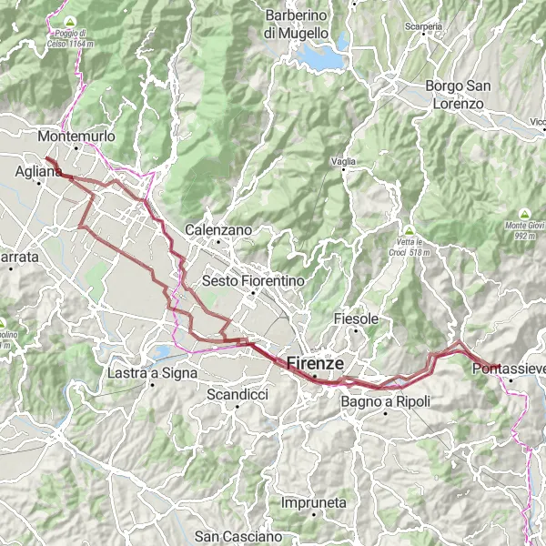 Map miniature of "Gravel Adventure to Florence" cycling inspiration in Toscana, Italy. Generated by Tarmacs.app cycling route planner