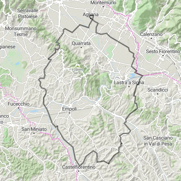 Miniatua del mapa de inspiración ciclista "Ruta a través de Montespertoli y Castelfiorentino" en Toscana, Italy. Generado por Tarmacs.app planificador de rutas ciclistas