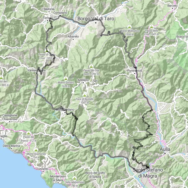 Miniatua del mapa de inspiración ciclista "Ruta de las montañas de Toscana en carretera" en Toscana, Italy. Generado por Tarmacs.app planificador de rutas ciclistas