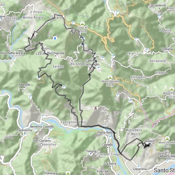 Miniatua del mapa de inspiración ciclista "Ruta en Bicicleta de Montaña Castiglione Vara - Bolano" en Toscana, Italy. Generado por Tarmacs.app planificador de rutas ciclistas