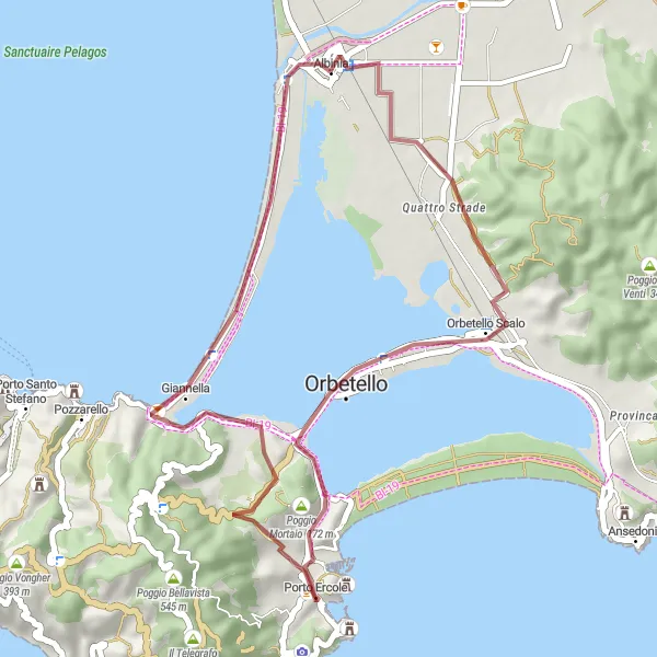 Mapa miniatúra "Gravelová trasa Porto Ercole" cyklistická inšpirácia v Toscana, Italy. Vygenerované cyklistickým plánovačom trás Tarmacs.app