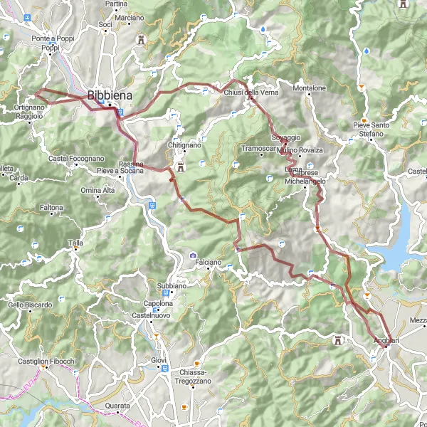 Miniaturní mapa "Monti Rognosi a Poggio della traversa" inspirace pro cyklisty v oblasti Toscana, Italy. Vytvořeno pomocí plánovače tras Tarmacs.app