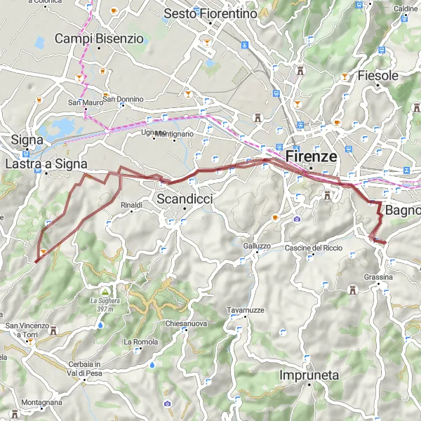 Mapa miniatúra "Gravelová trasa cez okolie Antelly" cyklistická inšpirácia v Toscana, Italy. Vygenerované cyklistickým plánovačom trás Tarmacs.app