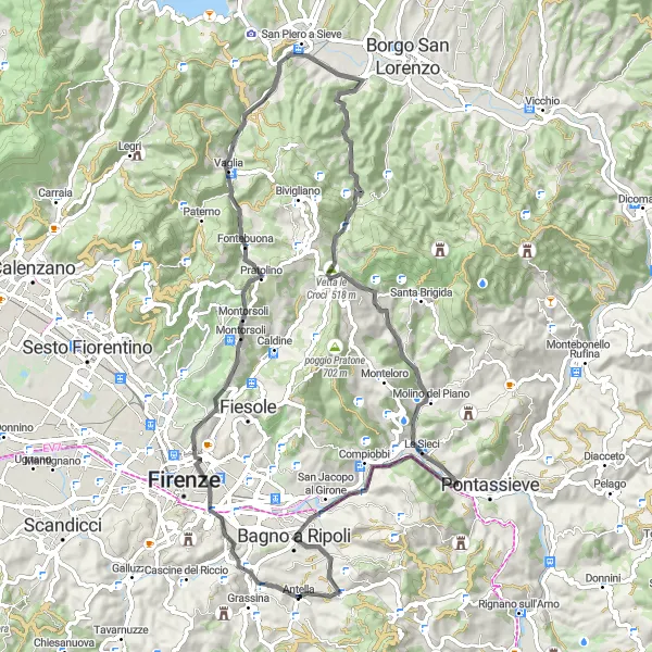 Miniatura della mappa di ispirazione al ciclismo "Circuito Stradale Pian di San Bartolo" nella regione di Toscana, Italy. Generata da Tarmacs.app, pianificatore di rotte ciclistiche