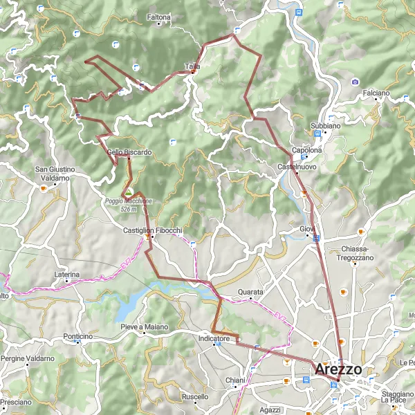 Miniatura della mappa di ispirazione al ciclismo "Gravel Tour tra le colline toscane" nella regione di Toscana, Italy. Generata da Tarmacs.app, pianificatore di rotte ciclistiche