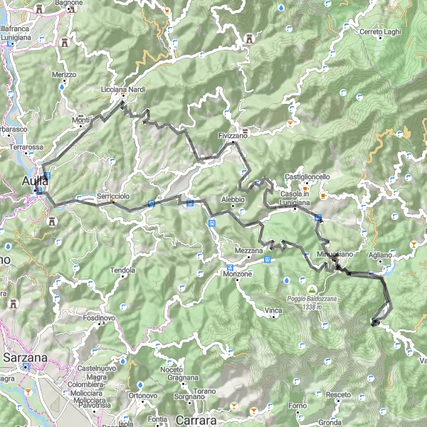 Kartminiatyr av "Cima alla Folla till Fortezza della Brunella via Monte Chiaro" cykelinspiration i Toscana, Italy. Genererad av Tarmacs.app cykelruttplanerare