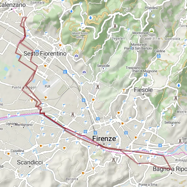 Mapa miniatúra "Gravel okolo Florencie" cyklistická inšpirácia v Toscana, Italy. Vygenerované cyklistickým plánovačom trás Tarmacs.app