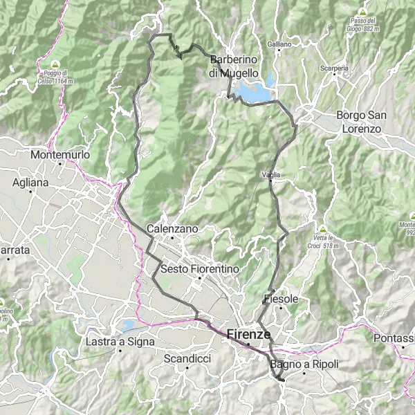 Map miniature of "The Grand Duchy Tour" cycling inspiration in Toscana, Italy. Generated by Tarmacs.app cycling route planner