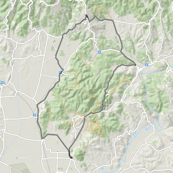Miniatura della mappa di ispirazione al ciclismo "Historic Tuscan Villages Tour" nella regione di Toscana, Italy. Generata da Tarmacs.app, pianificatore di rotte ciclistiche