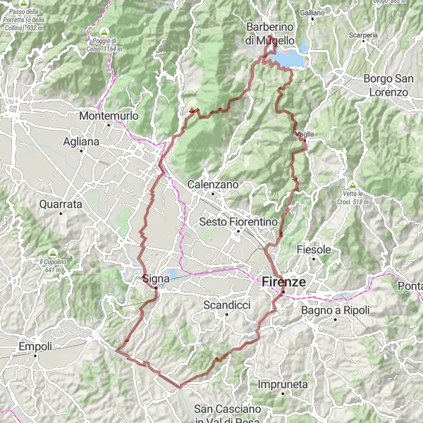 Mapa miniatúra "Cyklovýlet po okolí Barberino di Mugello" cyklistická inšpirácia v Toscana, Italy. Vygenerované cyklistickým plánovačom trás Tarmacs.app