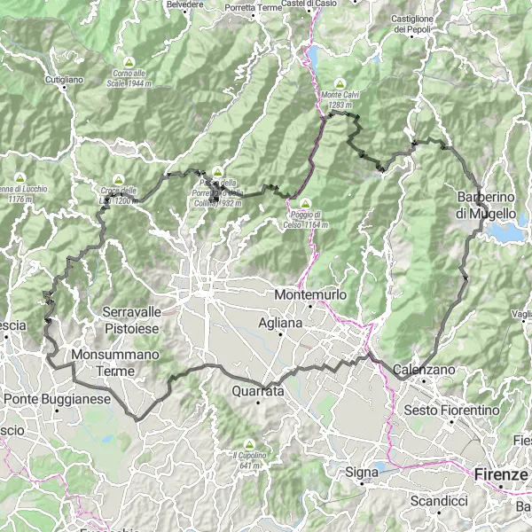 Kartminiatyr av "Utmanande landsvägar runt Toscana" cykelinspiration i Toscana, Italy. Genererad av Tarmacs.app cykelruttplanerare