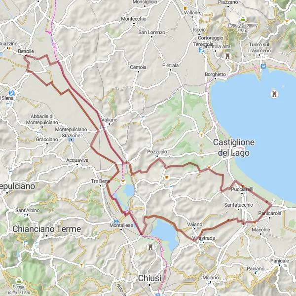 Miniaturekort af cykelinspirationen "Off-Road Cycling Loop from Bettolle" i Toscana, Italy. Genereret af Tarmacs.app cykelruteplanlægger