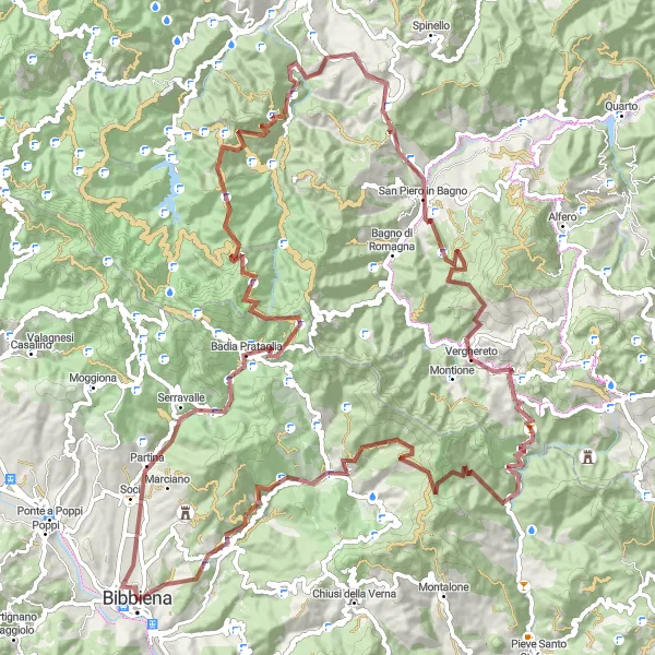 Miniaturní mapa "Gravelová výzva v Toskánsku" inspirace pro cyklisty v oblasti Toscana, Italy. Vytvořeno pomocí plánovače tras Tarmacs.app