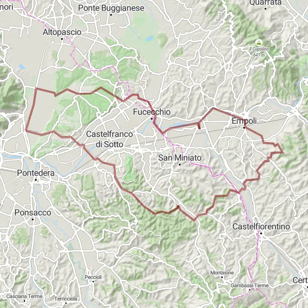 Miniatuurkaart van de fietsinspiratie "Gravelroute Bientina - Santa Maria a Monte" in Toscana, Italy. Gemaakt door de Tarmacs.app fietsrouteplanner