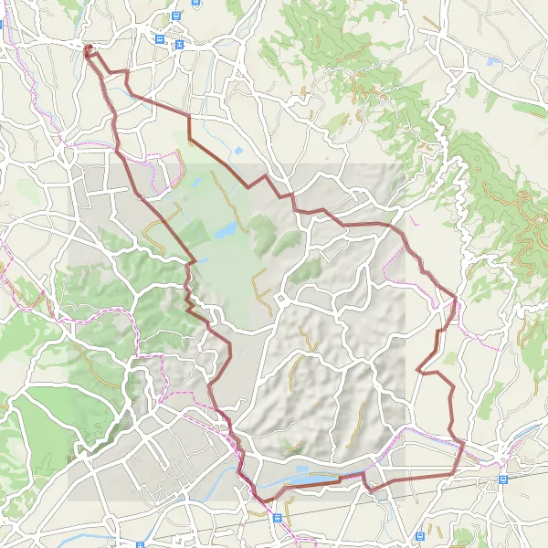Karttaminiaatyyri "Maaliin johtavat kapeat polut ja maalaukselliset maisemat" pyöräilyinspiraatiosta alueella Toscana, Italy. Luotu Tarmacs.app pyöräilyreittisuunnittelijalla