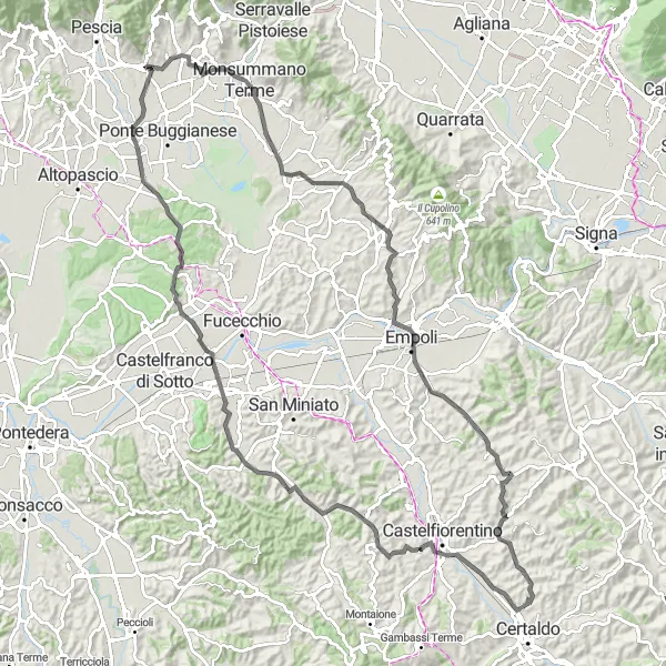 Miniaturekort af cykelinspirationen "Borgo a Buggiano til Ponte a Egola Cykelrute" i Toscana, Italy. Genereret af Tarmacs.app cykelruteplanlægger