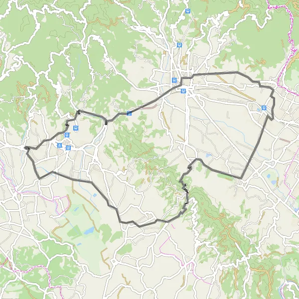 Miniatua del mapa de inspiración ciclista "Ruta escénica en carretera cerca de Borgo a Buggiano" en Toscana, Italy. Generado por Tarmacs.app planificador de rutas ciclistas